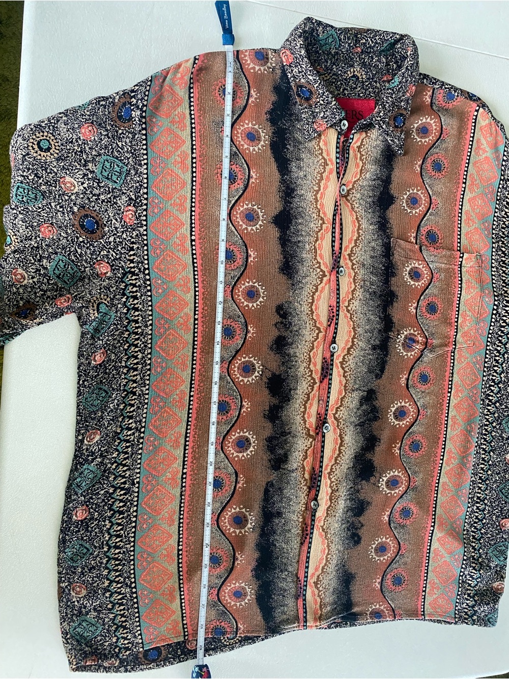 Xers Vintage-Inspired Button-Up Shirt in Brown & Coral - Picture 7 of 8